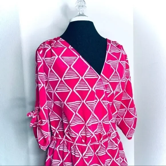 𝅺old Navy Deep Coral Patterned Faux Wrap Dress - Picture 2 of 7